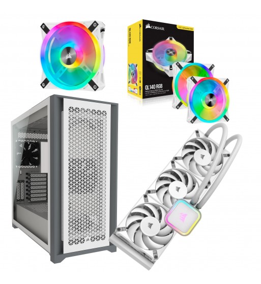 5000D Airflow + H150i RGB Elite + 2x QL140 + 1x QL120 - blanc